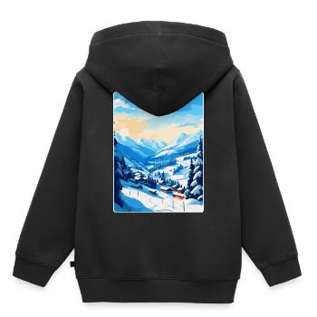 Saalbach Autriche Affiche de voyage vintage souvenir - Sweat Premium à capuche enfant bio - noir - Dos - AI Model Kid Male (0cm)