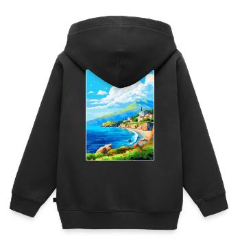 Péninsule de Mani Grèce Affiche de voyage vintage WPA - Sweat Premium à capuche enfant bio - noir - Dos - AI Model Kid Male (0cm)