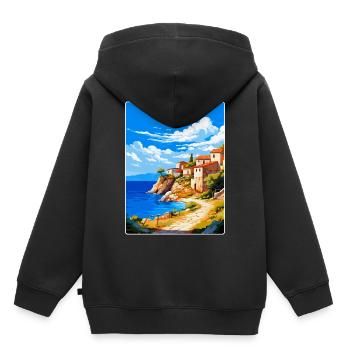 Péninsule de Mani Grèce Affiche de voyage vintage WPA - Sweat Premium à capuche enfant bio - noir - Dos - AI Model Kid Male (0cm)