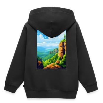 Montagne de grès de l’Elbe Allemagne Affiche de voyage WPA - Sweat Premium à capuche enfant bio - noir - Dos - AI Model Kid Male (0cm)