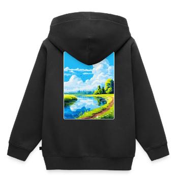 Donau Auen Deutschland Vintage Reiseplakat Souvenir - Kinder Premium Organic Hoodie - Schwarz - Hinten - AI Model Kid Male (0cm)