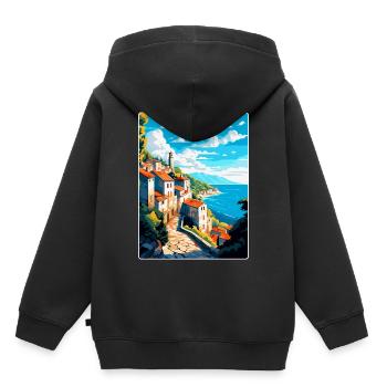 Ston Kroatien Vintage Reiseposter WPA Souvenir - Kinder Premium Organic Hoodie - Schwarz - Hinten - AI Model Kid Male (0cm)