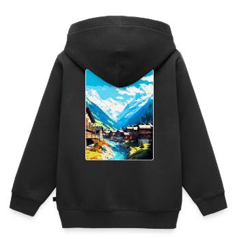 Sölden Österreich Vintage Reiseplakat Souvenir WPA - Kinder Premium Organic Hoodie - Schwarz - Hinten - AI Model Kid Male (0cm)