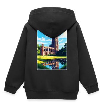 Fountains Abbey North Yorkshire Travel Poster WPA - Kids Premium Organic Hoodie - black - Back - AI Model Kid Male (0cm)