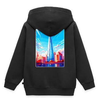 The Shard Angleterre Royaume-Uni Affiche de voyage Souvenir WPA - Sweat Premium à capuche enfant bio - noir - Dos - AI Model Kid Male (0cm)