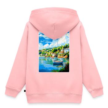 Fowey River England Uk Reise Poster Souvenir WPA - Kinder Premium Organic Hoodie - Rosa - Hinten - AI Model Kid Female (0cm)