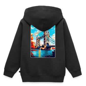 Tower Bridge Angleterre Royaume-Uni Affiche de voyage Souvenir WPA - Sweat Premium à capuche enfant bio - noir - Dos - AI Model Kid Male (0cm)