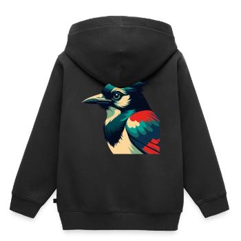 Geai bleu personnage de dessin animé animal de compagnie coloré - Sweat Premium à capuche enfant bio - noir - Dos - AI Model Kid Male (0cm)