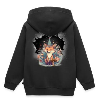 renard mystique renards conte de fées conte de fées personnage enfant - Sweat Premium à capuche enfant bio - noir - Dos - AI Model Kid Male (0cm)
