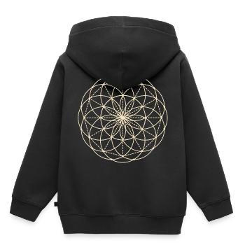 Géométrie sacrée Fleur - Sweat Premium à capuche enfant bio - noir - Dos - AI Model Kid Male (0cm)