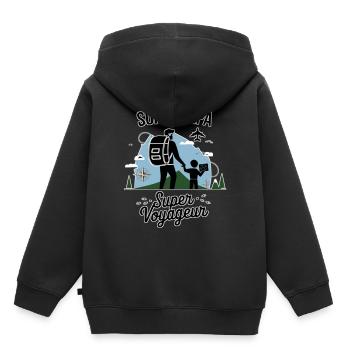 Super Papa voyageur - Sweat Premium à capuche enfant bio - noir - Dos - AI Model Kid Male (0cm)