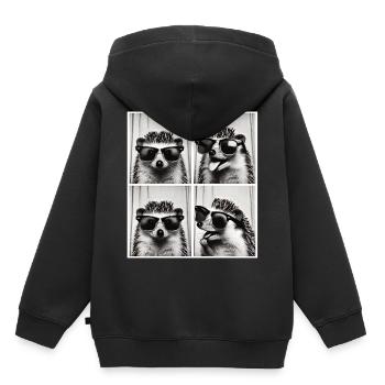 Fotobox Igel mit Sonnenbrille - Kinder Premium Organic Hoodie - Schwarz - Hinten - AI Model Kid Male (0cm)