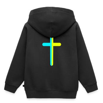 Croix Crucifix Croix Croix Ukraine - Sweat Premium à capuche enfant bio - noir - Dos - AI Model Kid Male (0cm)