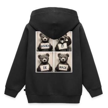 Teddybär – Kuscheln ist die Magie - Kinder Premium Organic Hoodie - Schwarz - Hinten - AI Model Kid Male (0cm)