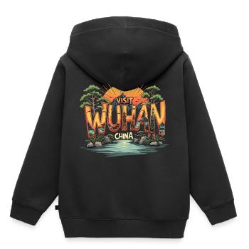 Visite de Wuhan, province du Hubei, Chine Coucher de soleil - Sweat Premium à capuche enfant bio - noir - Dos - AI Model Kid Male (0cm)