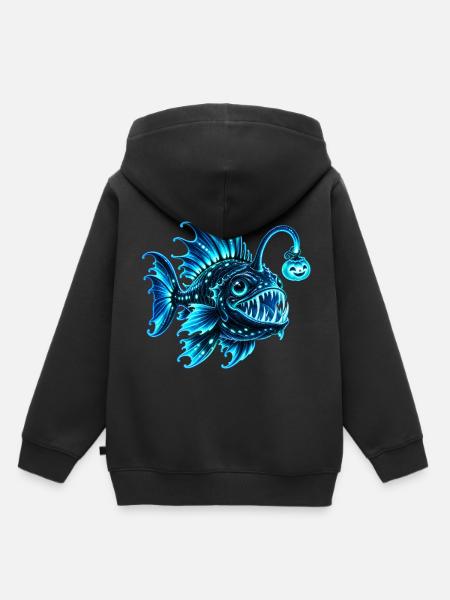 Blauer biolumineszenter Laternenfisch - Kinder Premium Organic Hoodie - Schwarz