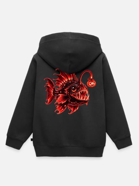 Roter biolumineszenter Laternenfisch - Kinder Premium Organic Hoodie - Schwarz