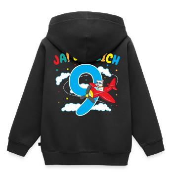9. Geburtstag Katze Flugzeug Flieger Geschenk - Kinder Premium Organic Hoodie - Schwarz - Hinten - AI Model Kid Male (0cm)