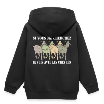 Si vous me cherchez - je suis avec les chevres - Sweat Premium à capuche enfant bio - noir - Dos - AI Model Kid Male (0cm)