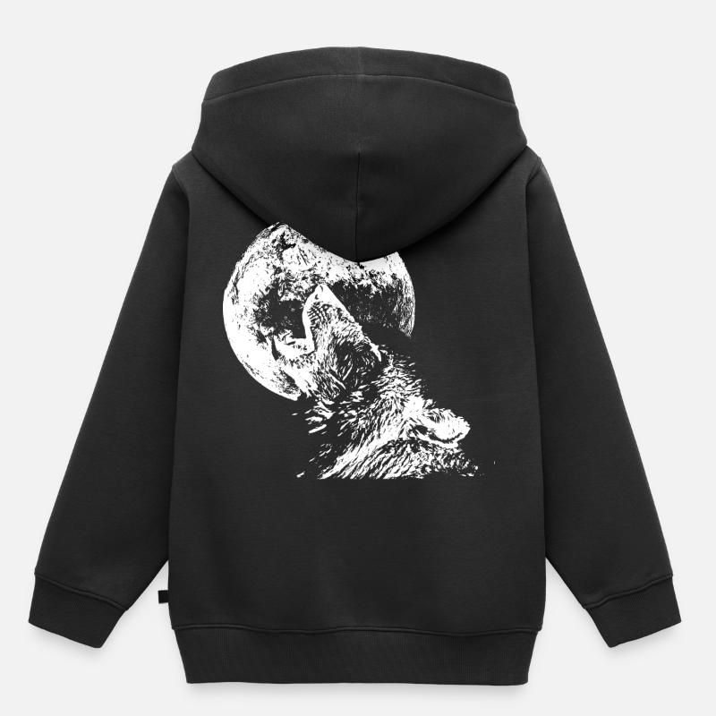 Loup - Sweat Premium à capuche enfant bio - noir
