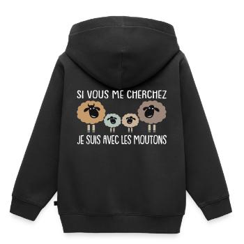 Si vous me cherchez, je suis avec les moutons - Sweat Premium à capuche enfant bio - noir - Dos - AI Model Kid Male (0cm)