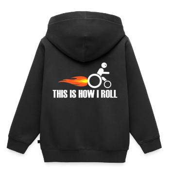 Fauteuil roulant - Fauteuil roulant T-shirt - Sweat Premium à capuche enfant bio - noir - Dos - AI Model Kid Male (0cm)