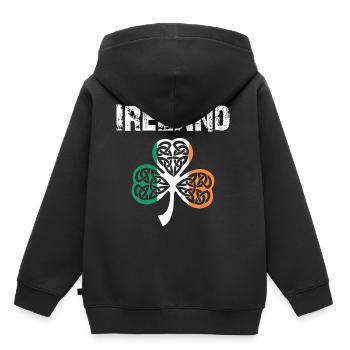 Nation-Design Irlande Shamrock 3Flbb - Sweat Premium à capuche enfant bio - noir - Dos - AI Model Kid Male (0cm)