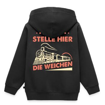 Ich Stelle Hier Die Weichen - Kinder Premium Organic Hoodie - Schwarz - Hinten - AI Model Kid Male (0cm)