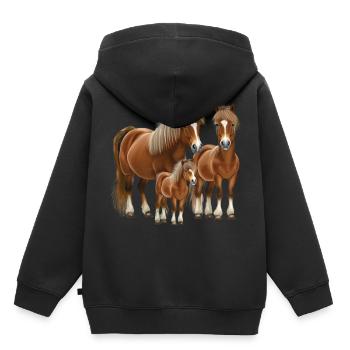 Shetland Pony Familie Famille Shetty - Sweat Premium à capuche enfant bio - noir - Dos - AI Model Kid Male (0cm)