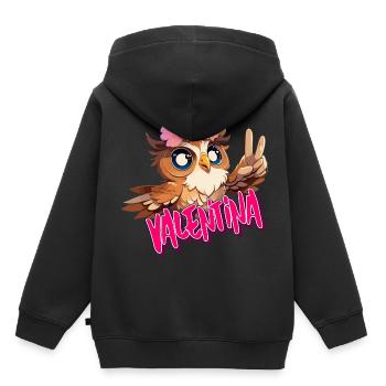 VALENTINA - Schöner Mädchen Name mit süßer EULE - Kinder Premium Organic Hoodie - Schwarz - Hinten - AI Model Kid Male (0cm)