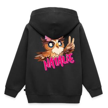 NATALIE - Beautiful girl name with cute OWL - Kids Premium Organic Hoodie - black - Back - AI Model Kid Male (0cm)