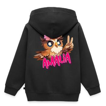 AMALIA - Schöner Mädchen Name mit süßer EULE - Kinder Premium Organic Hoodie - Schwarz - Hinten - AI Model Kid Male (0cm)