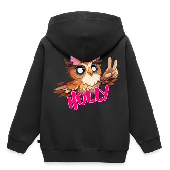 HOLLY - Schöner Mädchen Name mit süßer EULE - Kinder Premium Organic Hoodie - Schwarz - Hinten - AI Model Kid Male (0cm)