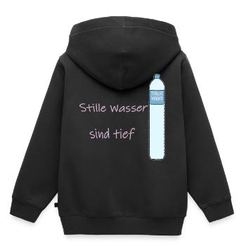 Les eaux calmes sont profondes, jeu de mots drôle - Sweat Premium à capuche enfant bio - noir - Dos - AI Model Kid Male (0cm)