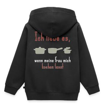 Mann kocht Spruch meine Frau - Kinder Premium Organic Hoodie - Schwarz - Hinten - AI Model Kid Male (0cm)
