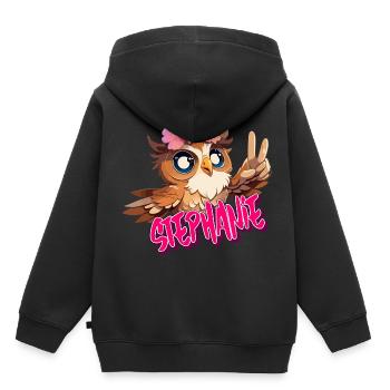 STEPHANIE - Beautiful girl name with cute OWL - Kids Premium Organic Hoodie - black - Back - AI Model Kid Male (0cm)