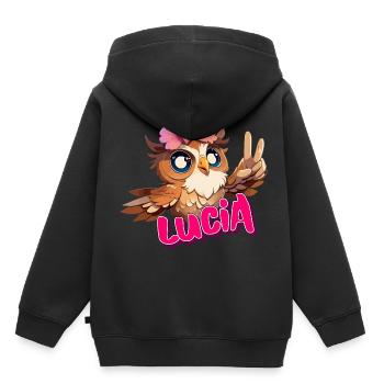LUCIA - Beautiful Girl Name with Cute OWL - Kids Premium Organic Hoodie - black - Back - AI Model Kid Male (0cm)