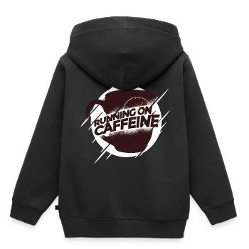 Café Caféine Grain - Courir sur la caféine - Sweat Premium à capuche enfant bio - noir - Dos - AI Model Kid Male (0cm)