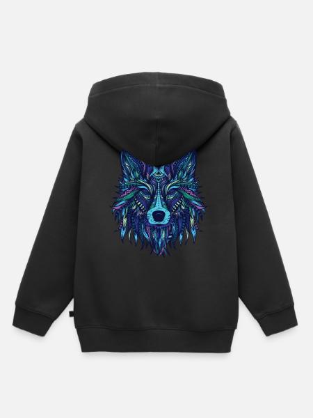 loup - Sweat Premium à capuche enfant bio - noir
