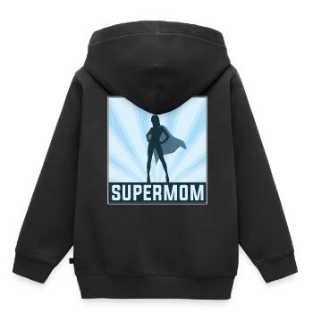 Supermom Maternité Super maman Maman Super-Héros - Sweat Premium à capuche enfant bio - noir - Dos - AI Model Kid Male (0cm)