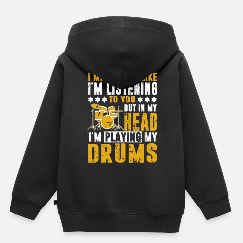 Batterie Batterie Batterie Batteur Percussion Rocknroll - Sweat Premium à capuche enfant bio - noir