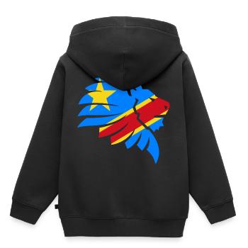 Congo Zaïre Kongu Congo Congo Drapeau Drapeau Cadeau De Lion - Sweat Premium à capuche enfant bio - noir - Dos - AI Model Kid Male (0cm)