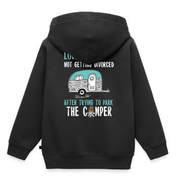 Camper Camping caravanes feux de camp - Sweat Premium à capuche enfant bio - noir - Dos - AI Model Kid Male (0cm)