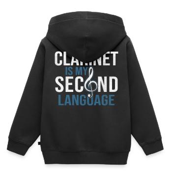 Instrument à vent clarinette - Sweat Premium à capuche enfant bio - noir - Dos - AI Model Kid Male (0cm)