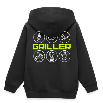 Barbecue saison barbecue moniteur roi roi barbecue pinces - Sweat Premium à capuche enfant bio - noir - Dos - AI Model Kid Male (0cm)