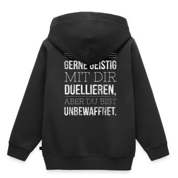 GEISTIG DUELLIEREN ABER UNBEWAFFNET GESCHENKIDEE - Kinder Premium Organic Hoodie - Schwarz - Hinten - AI Model Kid Male (0cm)