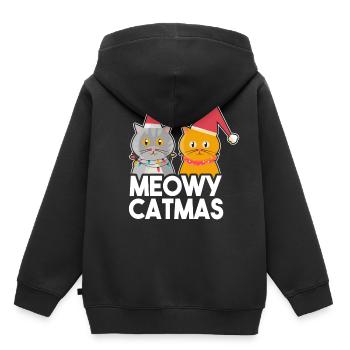 Chat de Noël chaton kitty chat ami - Sweat Premium à capuche enfant bio - noir - Dos - AI Model Kid Male (0cm)