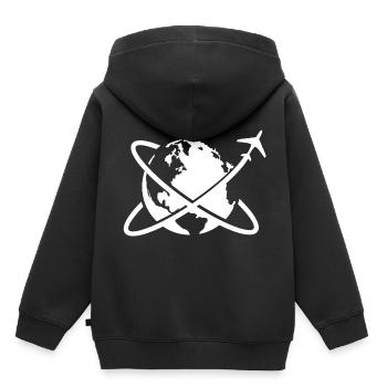 Weltkugel Flugzeug Reise - Kinder Premium Organic Hoodie - Schwarz - Hinten - AI Model Kid Male (0cm)