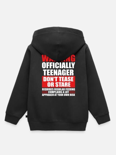 Warning Officially teenagers - Kids Premium Organic Hoodie - black
