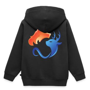 Feu et eau, contraires, renard, cerf - Sweat Premium à capuche enfant bio - noir - Dos - AI Model Kid Male (0cm)